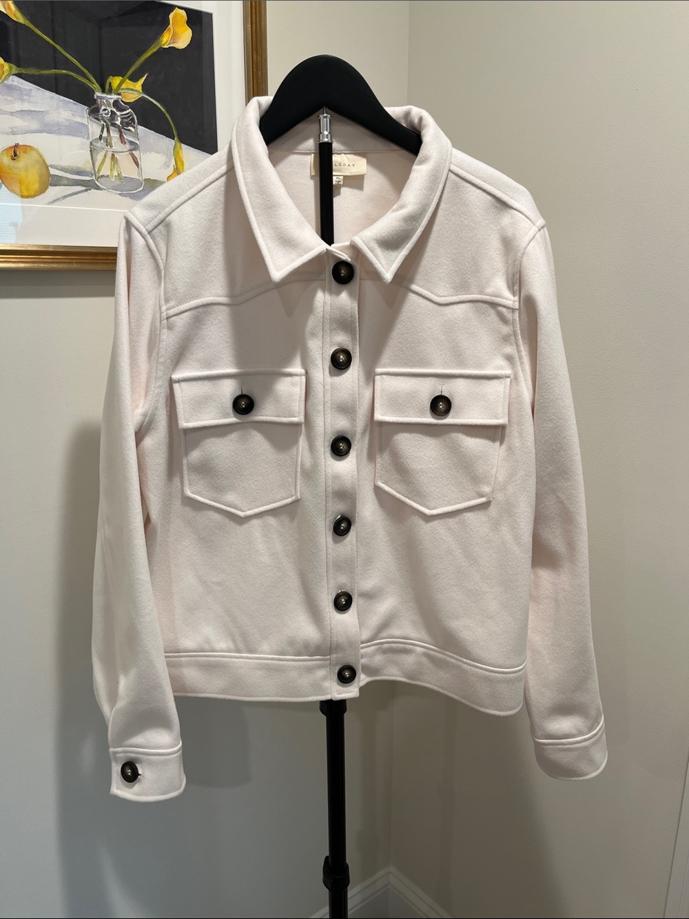 Cream Button-Front Jacket with Pocket Flaps